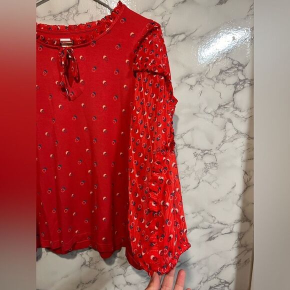 Maeve Jacquin Peasant Blouse Sparkle Ruffle Top Tangerine Size S - Picture 5 of 12